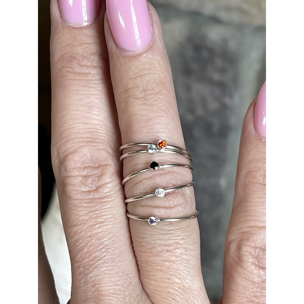 Sterling Silver Birthstone Stacking Ring Set 6.5 … - image 2